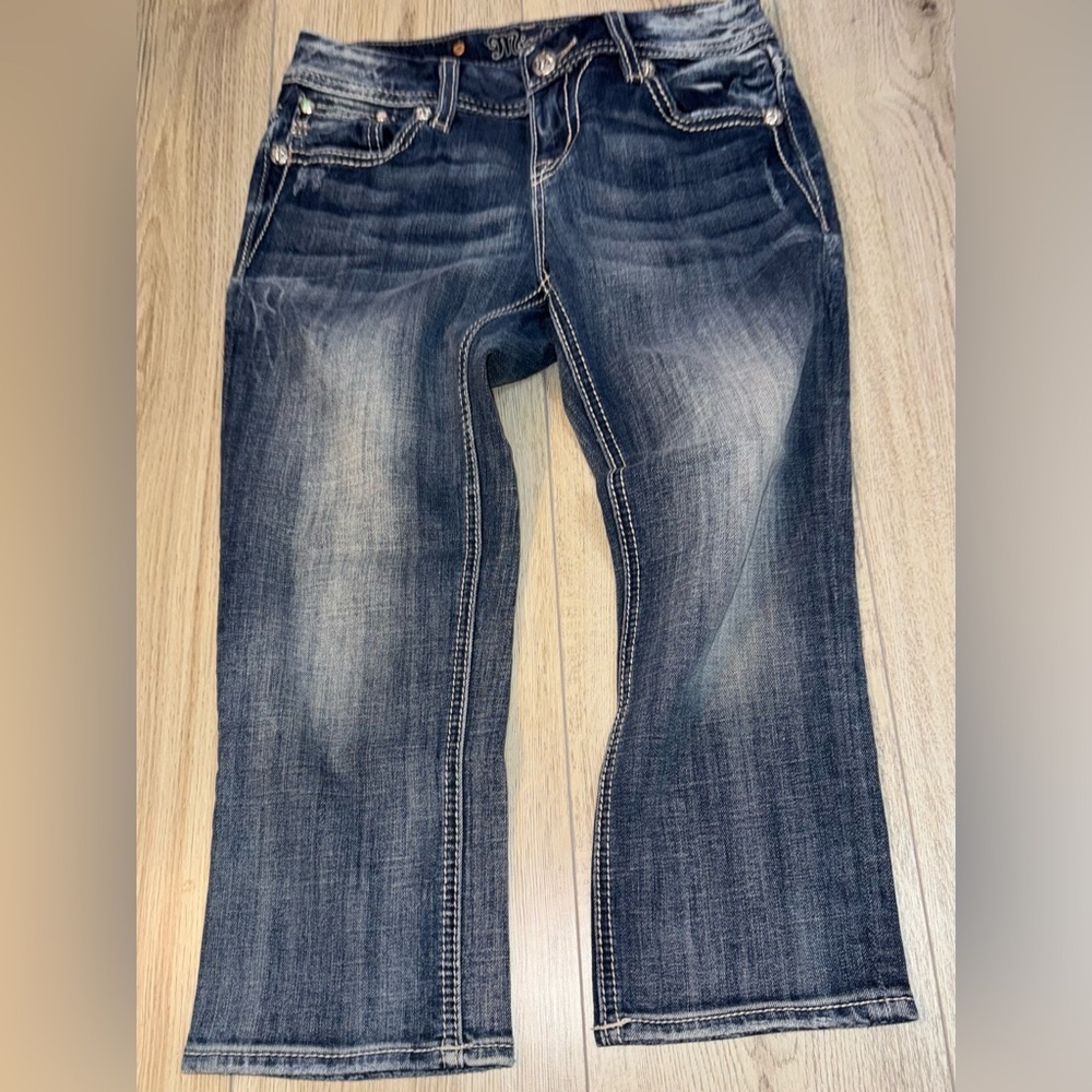 Miss Me mid rise crop capri cropped Women's Blue Jeans denim - Picture 4 of 7